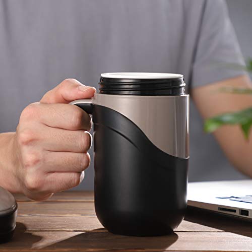 Oneisall Taza de viaje – 380 ml de cerámica térmica de doble pared – Taza de oficina sin plomo – Taza aislada (negro)