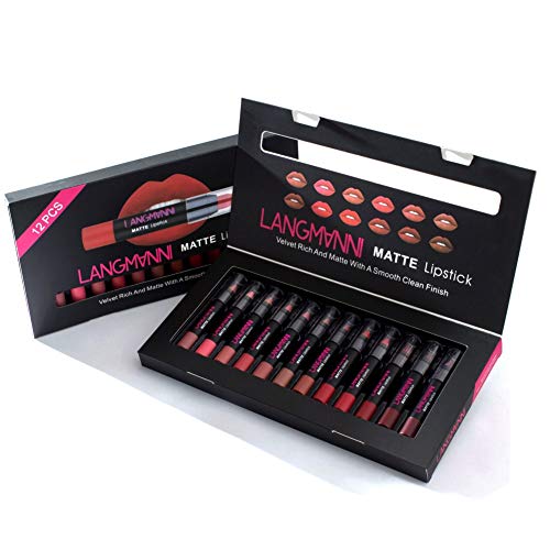 onewell 12 unids/lote Lápiz labial mate Impermeable Velvet Lip Stick Pen Tinte rojo Maquillaje de labios sexy Kit cosmético para mujeres Gilr