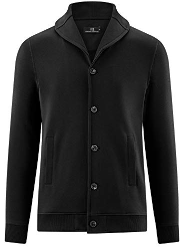 oodji Ultra Hombre Chaqueta de Punto con Botones, Negro, 52-54