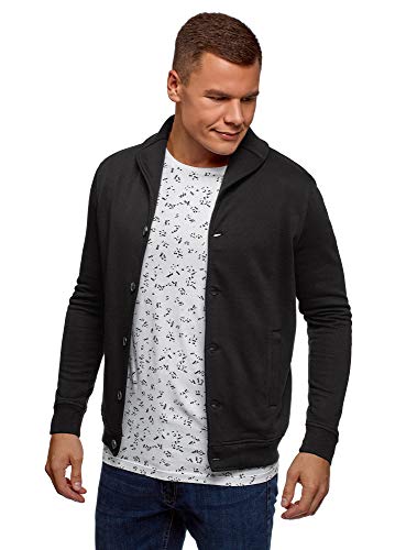 oodji Ultra Hombre Chaqueta de Punto con Botones, Negro, 52-54