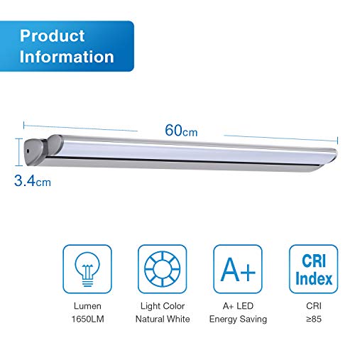 OOWOLF Lámpara De Espejo Led, 18W Lámpara De Baño Espejo 60cm 4000k Blanca Neutro Luz De Espejo Luz Dirección Ajustable Para Maquillaje, Espejo, Baño