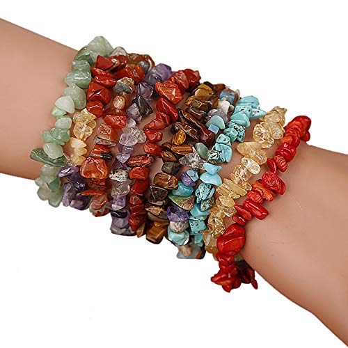 OPAKY Pulsera Elástica Hecha a Mano de 5-8 mm Mezclada con Cuentas de Piedras Preciosas Naturales Reiki Pulsera de Mujer Ajustable Regalo Ideal el día de San Valentín