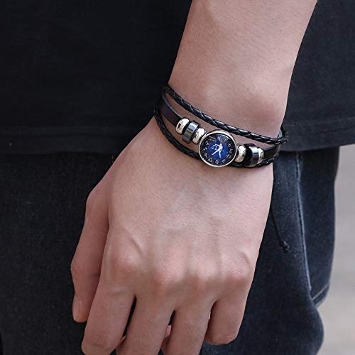 OPAKY Pulsera Moda Hombre Mujer Constelación 12 Signos del Zodiaco Pulseras Punk Tejido Proteger del Mal de Ojo Ajustable con un Bolso de joyería