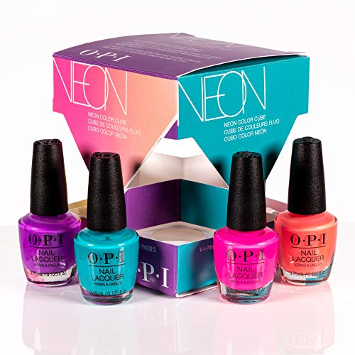 OPI Mini, Gel de Manicura y Pedicura Neons Summer 19 Mini Cube Kit - 4 Piezas