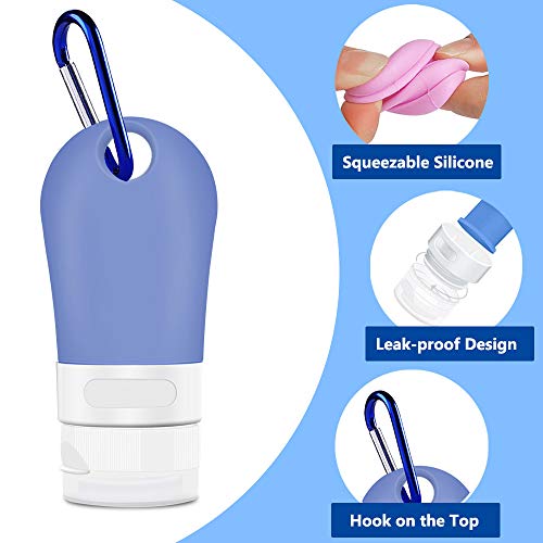 Opret Botella de Viaje 60ml Botella Recargable con Clip 4 Pack Botes Viaja de Silicona para Gel, Jabón Líquido, Champú y Loción, FDA Certified BPA Free