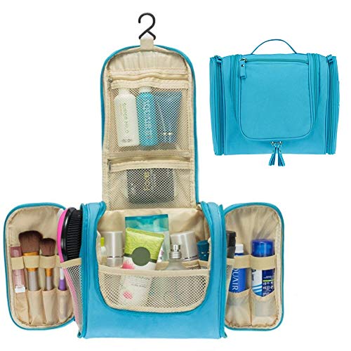 Organizador de Maquillaje Impermeable, Bolsa para Maquillaje de Viaje Extra Grande Bolsa de Lavado de Ducha Impermeable Personal Bolsa de Viaje con Gancho (Azul)