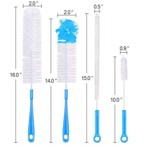 Osaloe Cepillos de Botellas , Limpiador de Botellas de Usos Múltiples, 4 Piezas Juego de Cepillo de Botellas, Largos y Flexibles para Limpiar Biberón, Pajitas, Tubos, Jarras de Té Estrechas (Azul)