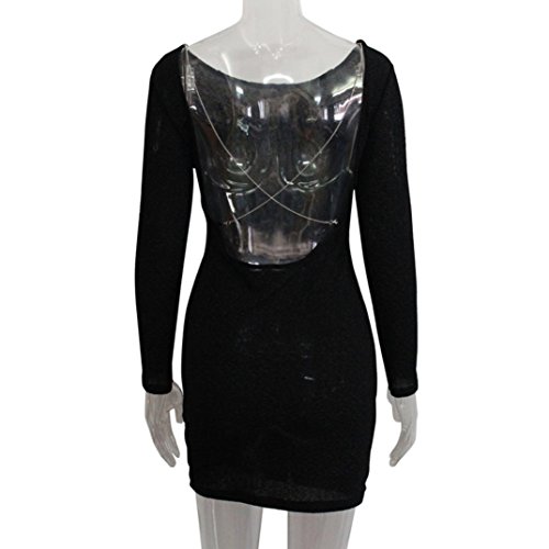 OverDose mujer De Manga Larga O-Neck Blackless Sexy Shiny Bodycon Ladie Licor Evening Carnaval Party Club Mini Vestido (S, Negro)