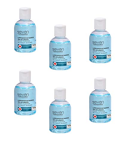 Pack Lote 6 gel hidroalcohólico Seven 50 ml Para guardar en Bolso, Bolsillo o mochila VUELTA AL COLE