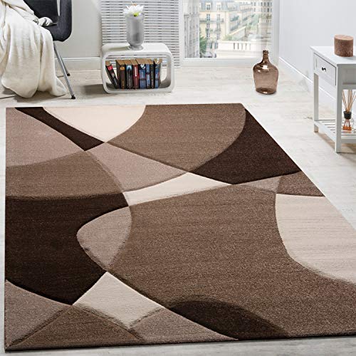 Paco Home Alfombra De Diseño Moderna Estampado Geométrico Contorneada Marrón Crema Beige, tamaño:160x230 cm