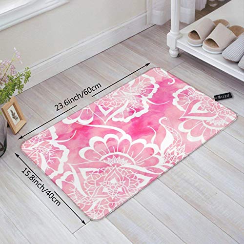 PageHar Modern Boho Pink Watercolor White Floral Mandala Bath Rug Door Mat Soft and Absorbent Bathroom Mat Anti-Slip and Plush Bath Mat for Bathroom Living Room and Laundry Room 15.7"x23.6"