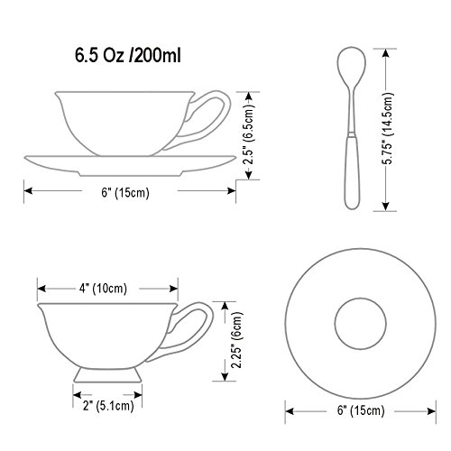 Panbado Juego de Tazas de Café de China de Hueso, 200ml, Taza de Café de Porcelana Blanca y Translúcida Vajilla de Té para Hogar, Oficina, Restaurante, Regalo para Cumpleaños, Festival - Rosa Clara