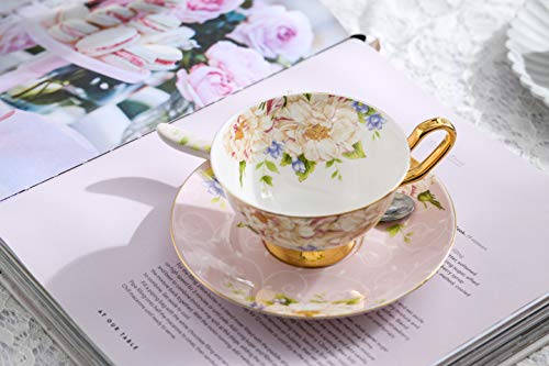 Panbado Juego de Tazas de Café de China de Hueso, 200ml, Taza de Café de Porcelana Blanca y Translúcida Vajilla de Té para Hogar, Oficina, Restaurante, Regalo para Cumpleaños, Festival - Rosa Clara