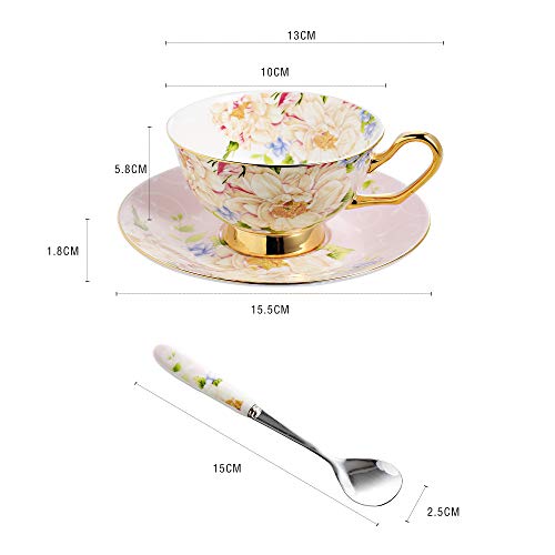 Panbado Juego de Tazas de Café de China de Hueso, 200ml, Taza de Café de Porcelana Blanca y Translúcida Vajilla de Té para Hogar, Oficina, Restaurante, Regalo para Cumpleaños, Festival - Rosa Clara