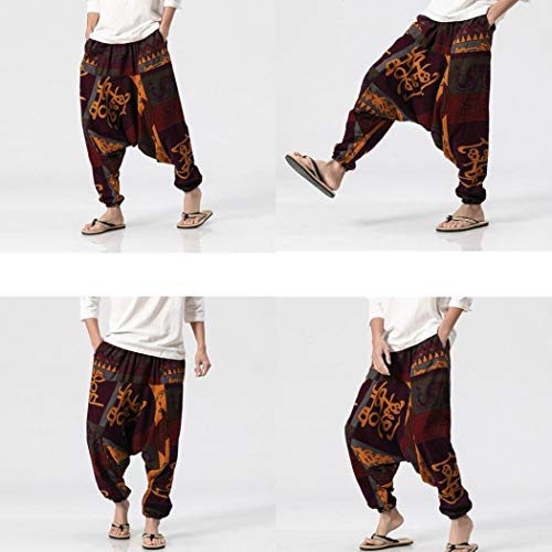 Pantalones De Harén Bombachos Hombre Mujer,ZARLLE Unisex para Yoga Cómodo Ancho Harem Pants con Entrepierna Casual Pantalones De Harén Festival Delantal Hippie Alta Cintura