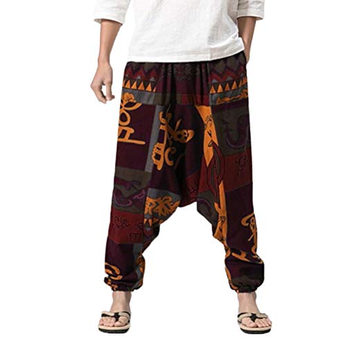 Pantalones De Harén Bombachos Hombre Mujer,ZARLLE Unisex para Yoga Cómodo Ancho Harem Pants con Entrepierna Casual Pantalones De Harén Festival Delantal Hippie Alta Cintura