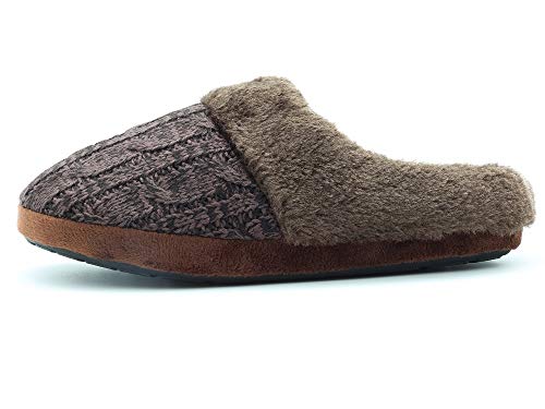 Pantuflas Hombre Mujer Espuma de Memoria Lana Viscoelástica Pantufla de Estar por Casa Invierno (36/37 EU, Cable Tejido marrón Chocolate Mujer)