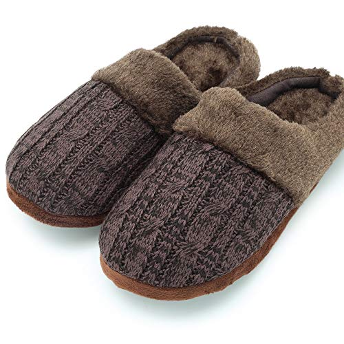 Pantuflas Hombre Mujer Espuma de Memoria Lana Viscoelástica Pantufla de Estar por Casa Invierno (36/37 EU, Cable Tejido marrón Chocolate Mujer)