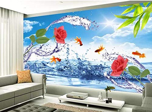 Papel Tapiz Cool Summer Water Rose Tv Pared De Fondotela No Tejida Papel Pintado 3D-(250cmX175cm)