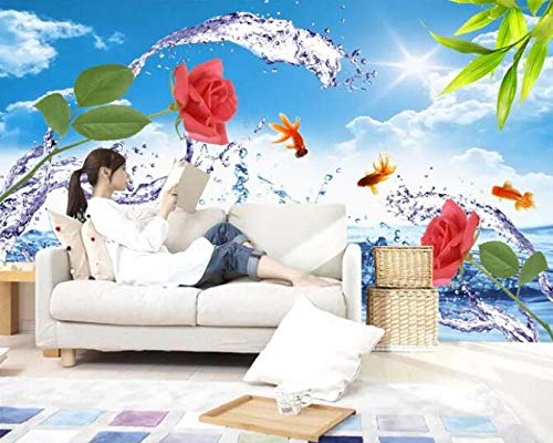 Papel Tapiz Cool Summer Water Rose Tv Pared De Fondotela No Tejida Papel Pintado 3D-(250cmX175cm)