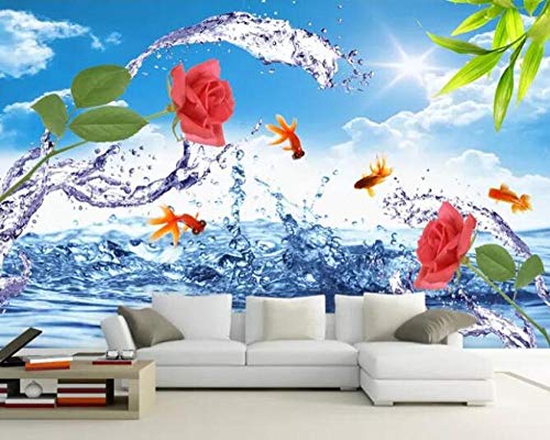 Papel Tapiz Cool Summer Water Rose Tv Pared De Fondotela No Tejida Papel Pintado 3D-(250cmX175cm)