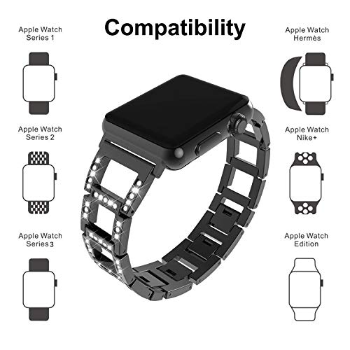 Para Correa Apple Watch 38mm para mujer, Bandas para Iwatch ajustables y modernas de ITSHINY, Accesorios de repuesto de pulsera metálicas deportivas para Iwatch Series 3 2 1, Nike+ (38mm / 40mm Negro)