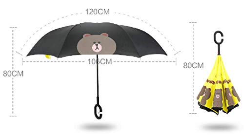 Paraguas Invertido, Paraguas Reversible De Doble Capa para El Uso del Coche Y Al Aire Libre por, ProteccióN Ultravioleta A Prueba De Viento Paraguas Recto Grande con La Manija En Forma De C Y Bolso