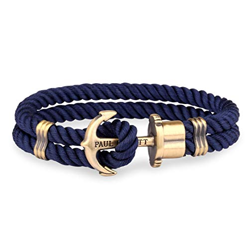 Paul Hewitt Pulsera para Hombre PHREP - Pulsera de Nylon Azul Marino con Ancla, Brazalete de Hombre con Cuerda de Vela y Ancla, Accesorio de Acero Inoxidable de Color latón