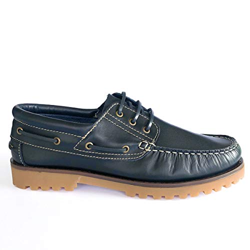 PAYMA - Zapatos Náuticos Sport Casual Hombre Clásicos 3-Ojales de Piel. Piso de Goma. Cierre Cordones con Tres Ojales. Marrón, Marino y Negro. Tallas Grandes