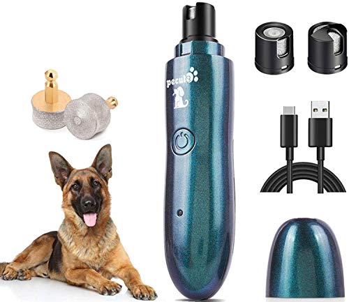 Pecute Lima de Uñas Eléctrica para Perro Gato Mascotas Mediano y Grande, Cortaunas Perro, Amoladora del Clavo Recargable y de Bajo Ruido, Dos Grados Velocidad Variable con Cable USB (Negro) (L, Azul)