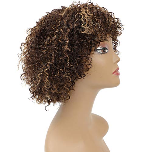 Peluca de pelo humano rizado con flequillo, fina y rizado con flequillo, peluca completa rizada para mujeres negras, pelo humano 130% densidad hecha a máquina, color negro natural