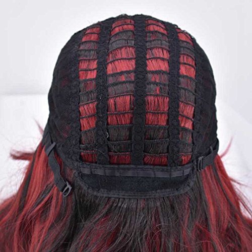 Peluca de pelo sintético ondulado de longitud media para mujer en color negro y rojo, para fiestas de disfraces