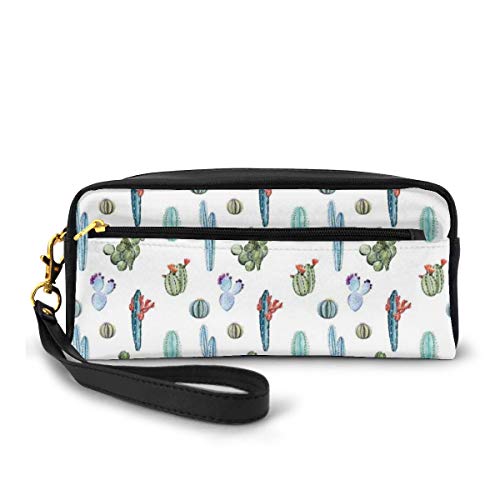 Pencil Case Pen Bag Pouch Stationary,Watercolor Cactus Plant Image Desert Hot Mexican Souh Nature Floral Print,Small Makeup Bag Coin Purse