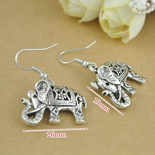 Pendientes colgantes de plata tibetana con diseño de elefante