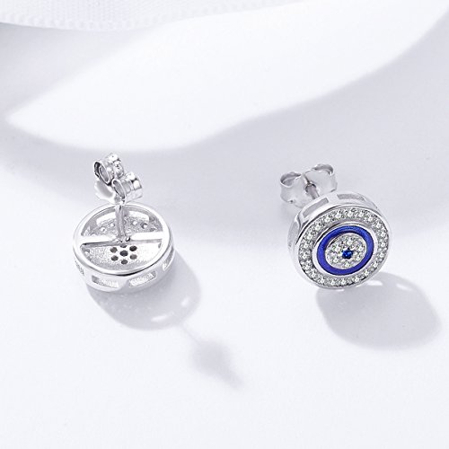 Pendientes redondos de plata de ley 925 con ojo azul para mujer