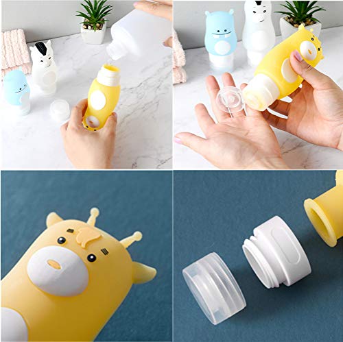 Perfecbuty 3PCS Animal Adorable Rellenable/Compresible Prueba de Fugas Kit de Silicona Viaje Portátiles, FDA Certified BPA Free, para Champú, Crema de Baño, Loción, Y Otros líquidos, etc.