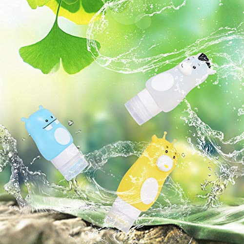 Perfecbuty 3PCS Animal Adorable Rellenable/Compresible Prueba de Fugas Kit de Silicona Viaje Portátiles, FDA Certified BPA Free, para Champú, Crema de Baño, Loción, Y Otros líquidos, etc.