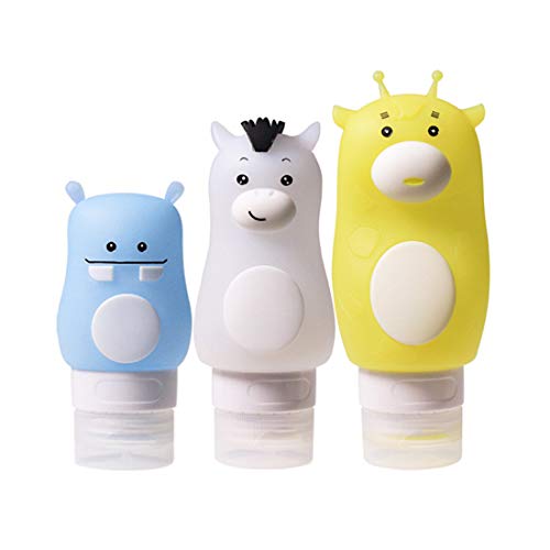 Perfecbuty 3PCS Animal Adorable Rellenable/Compresible Prueba de Fugas Kit de Silicona Viaje Portátiles, FDA Certified BPA Free, para Champú, Crema de Baño, Loción, Y Otros líquidos, etc.