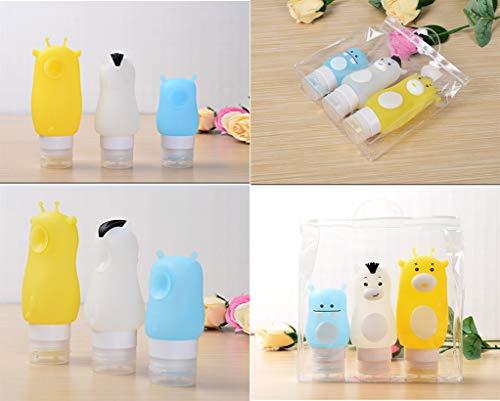 Perfecbuty 3PCS Animal Adorable Rellenable/Compresible Prueba de Fugas Kit de Silicona Viaje Portátiles, FDA Certified BPA Free, para Champú, Crema de Baño, Loción, Y Otros líquidos, etc.