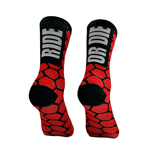 PERRO LOCO Calcetines compresivos de Ciclismo con Refuerzo en prepuntera. Edición Limitada. (Ride OR Die Rojo, 46-48)