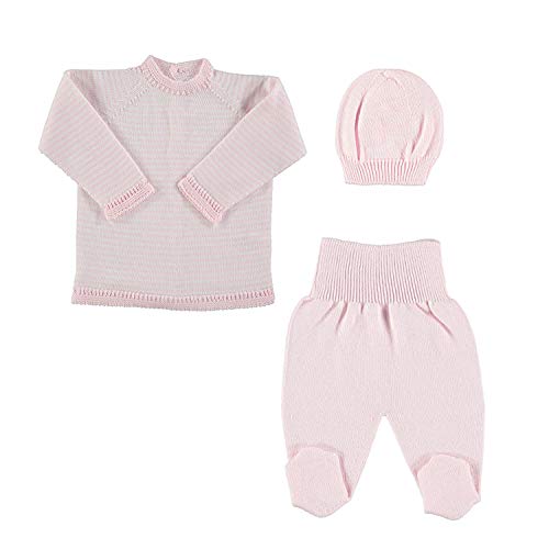 Petit Oh! - Conjunto de Punto para bebé de Jersey, Polaina y Gorro. 100% algodón (0-1 Meses (NB), Rosa + Gorro Rosa)