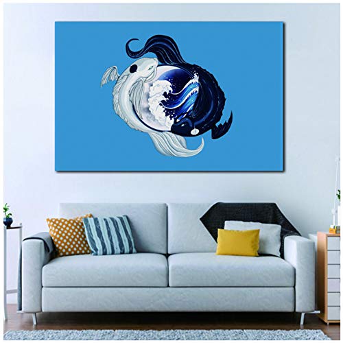 Pez de agua Yin Yang La leyenda de Korra sala de estar hogar arte de la pared decoración póster Decoración de la sala Imprimir en lienzo -60x90cm Sin marco