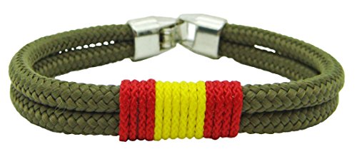 Pi2010 - Pulsera España cordón Verde Militar / 19cm / Bandera de España Trenzada en Frontal/Grosor 4mm / Recomendable medirse muñeca para calcular Talla