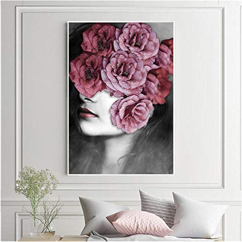 Pintura Al Óleo Nordic Wall Art Modern Abstract Figure Decor painting Flower Butterfly Sexy Lady Body Art Canvas Print Wall Picture para el dormitorio-60cmx70cm