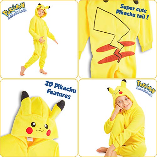 Pokèmon Pikachu Pijama Entero para Niños Niñas De Una Pieza, Cosplay, Pijama Animal Disfraz Go Capucha,Ropa de Dormir Invierno, Regalos para Chicos Chicas 4-14 Años (11-12 años)