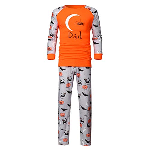 POLP Pijama de Halloween para Familia Hombre Mujer y Niños Pijamas Estampado de Calabaza Padres e Hijos Pijama Party Conjunto de Camisetas de Manga Larga y Pantalones Ropa de Dormir