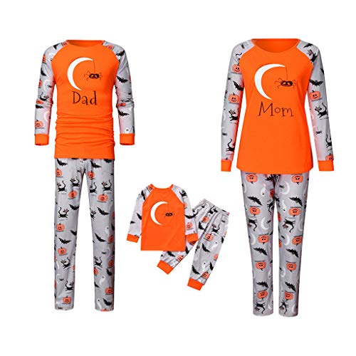 POLP Pijama de Halloween para Familia Hombre Mujer y Niños Pijamas Estampado de Calabaza Padres e Hijos Pijama Party Conjunto de Camisetas de Manga Larga y Pantalones Ropa de Dormir