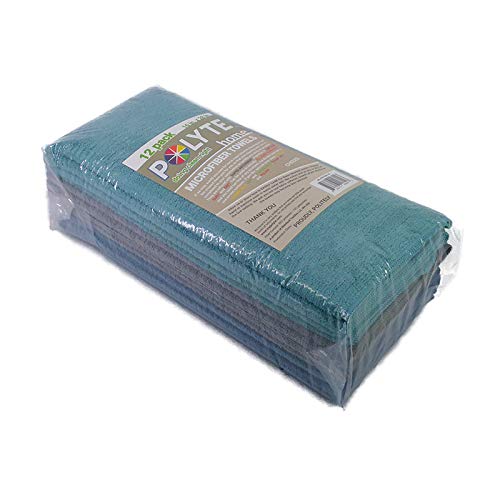 Polyte - Paño multiusos de cocina - Microfibra de tela de toalla acanalada - Premium - Azul, gris, verde azulado - 40,6 x 71,1 cm - Pack de 12