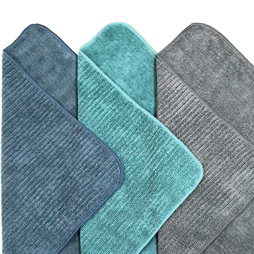 Polyte - Paño multiusos de cocina - Microfibra de tela de toalla acanalada - Premium - Azul, gris, verde azulado - 40,6 x 71,1 cm - Pack de 12