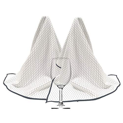 Polyte - Trapo abrillantador de microfibra para copas de vino - Ideal para uso profesional - Blanco / negro - 46 x 71 cm - Pack de 2